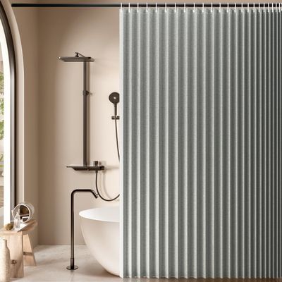 Jubilantex Folding Linen Shower Curtain for Bathroom Grey Waterproof Shower Curtain 1 Panel with 14 Metal Grommets and 1 Tie Back for Hotel,70"x70"