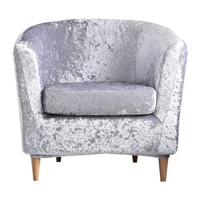 2 Pieces Tub Club Chair Covers, Velvet Stretch Club Chair Slipcover, High Stretch Armchair Sofa Slipcover Furniture Protector for Living Room (Silver)