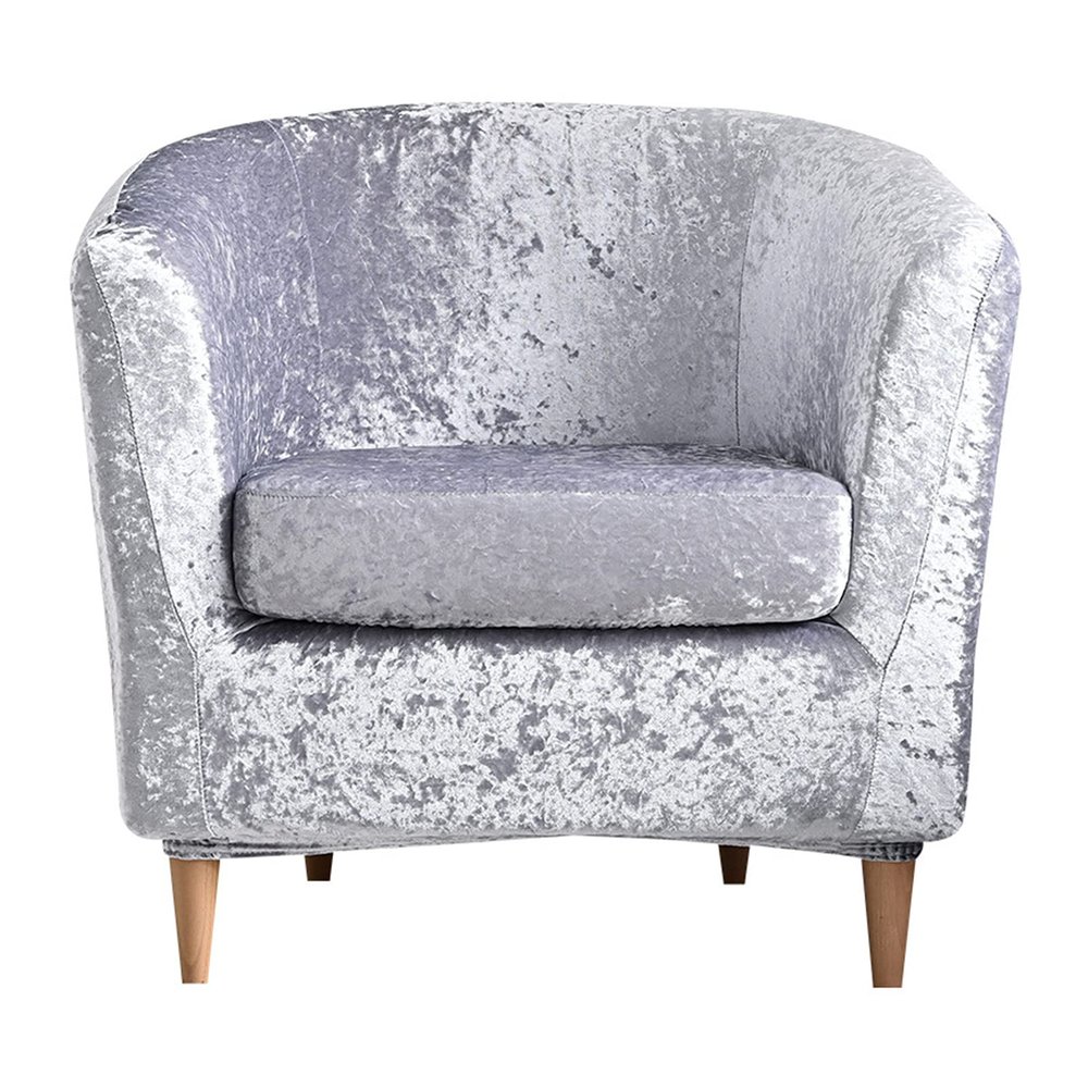 2 Pieces Tub Club Chair Covers, Velvet Stretch Club Chair Slipcover, High Stretch Armchair Sofa Slipcover Furniture Protector for Living Room (Silver)