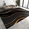 Abstract Black and Gold Line Area Rugs, Gold Line Stripe Texture Art Soft Washable Carpet, Upholstery Rug with Non-Slip Backing for Kids Boys Girls Bedroom Living Room Dining Room Study 3ftx5ft view 1