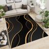 Abstract Black and Gold Line Area Rugs, Gold Line Stripe Texture Art Soft Washable Carpet, Upholstery Rug with Non-Slip Backing for Kids Boys Girls Bedroom Living Room Dining Room Study 3ftx5ft view 4