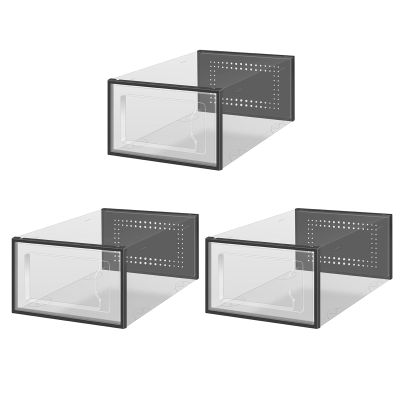 Yirepny 3 Pcs Transparent Shoe Storage Box Stackable Ventilation Hole Large Capacity with Side Door Home High Heels Sneakers Organizer Clear Black