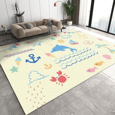 BOWESI Area Rugs 4x5ft, Handdrawn Cute Cartoon Whale Kids Play Rug, Sailing Fish Crab Clouds Throw Rugs Bedroom Soft for Coffee Shop Living Room Under Table Game Room