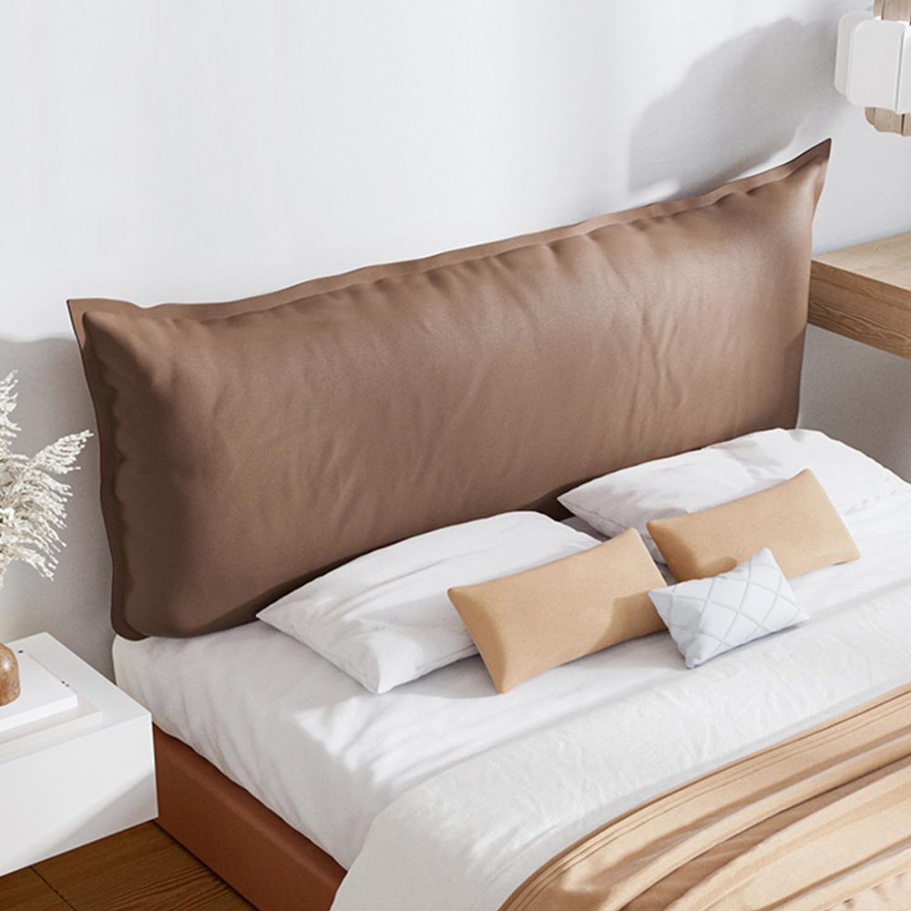 ZZYK Headboard Wall Mounted Headboard Cushion,Large Backrest Headboard Pillow Faux Leather Bed Support Upholstered Wipeable Headboard Daybed Tatami Cushion,Brown,Paste 71"/Cal King