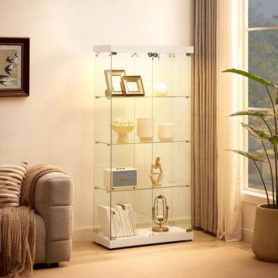 Goujxcy 66.3'' 4-Tier Glass Display Cabinet, Double Door Glass Cabinet, Floor Standing Storage Cabinet for Living Room, Bedroom, Showroom and Office