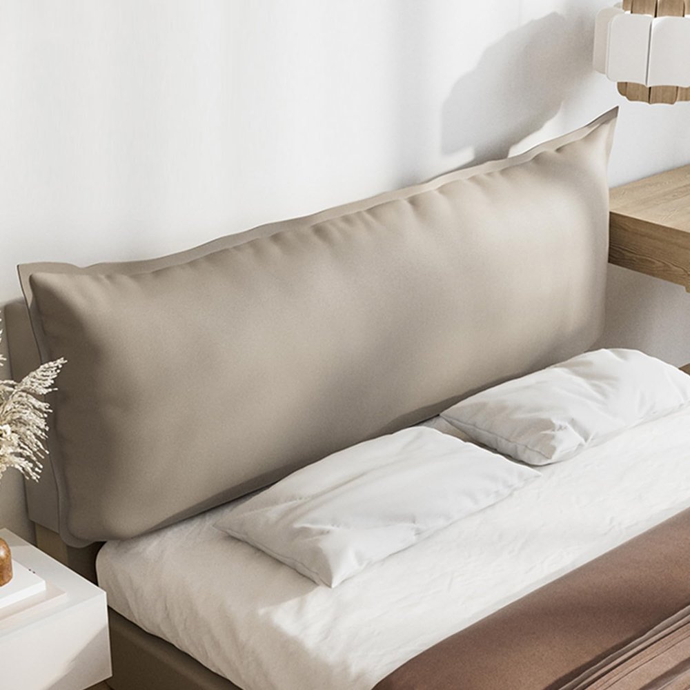 ZZYK Headboard Wall Mounted Headboard Cushion,Large Backrest Headboard Pillow Faux Leather Bed Support Upholstered Wipeable Headboard Daybed Tatami Cushion,Khaki,Straps 74"/190cm