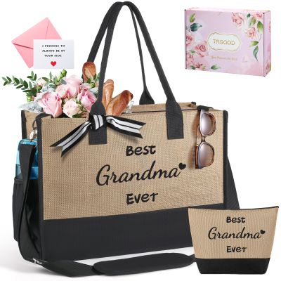 TRSODD Birthday Retirement Gifts for Women Personalized Gifts for Friend Sister Bridesmaid Teacher Jute Tote Bag and Makeup Bag
