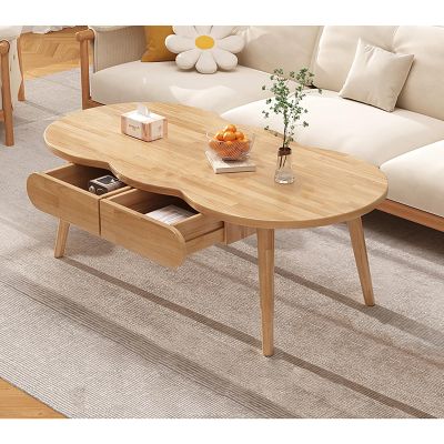 Modern Coffee Table for Living Room, Solid Wood Coffee Table Oval Center Table with Drawer, Rustic Accent Cocktail End Table for Home Office Small Apartment(120x60x45cm(47x24x18), Wood3)