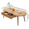 Modern Coffee Table for Living Room, Solid Wood Coffee Table Oval Center Table with Drawer, Rustic Accent Cocktail End Table for Home Office Small Apartment(120x60x45cm(47x24x18), Wood3) view 2