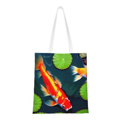 SSIMOO Koi Fish And Lotus Fashion Canvas Tote Bag-Personalized Handbag,Multifunctional Bag,Elegant And Minimalist