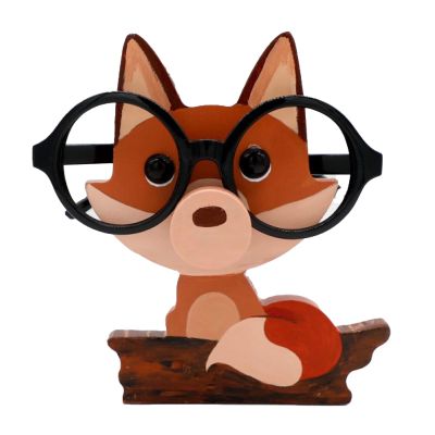 BEIJIALY Wooden Animal Glasses Holder, Cute Cartoon Glasses Storage Rack, Wood Eyeglass Holder Stand, Creative Cute Eyeglass Holder Sunglasses Display Stand Home Office Desk Decor(Fox)