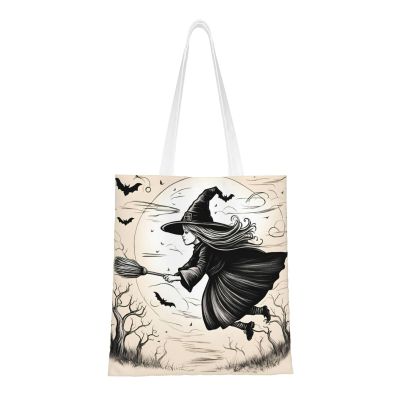 SSIMOO Halloween Witch Flying Fashion Canvas Tote Bag-Personalized Handbag,Multifunctional Bag,Elegant And Minimalist
