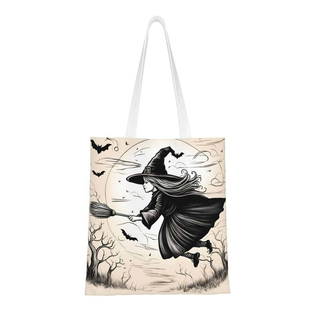 SSIMOO Halloween Witch Flying Fashion Canvas Tote Bag-Personalized Handbag,Multifunctional Bag,Elegant And Minimalist
