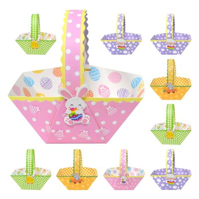 Amosfun 24pcs Handheld Paper Easter Baskets Candy Holders for Boy Girl Celebrations Cute Cartoon Design for Eggs Treats and Party Favors