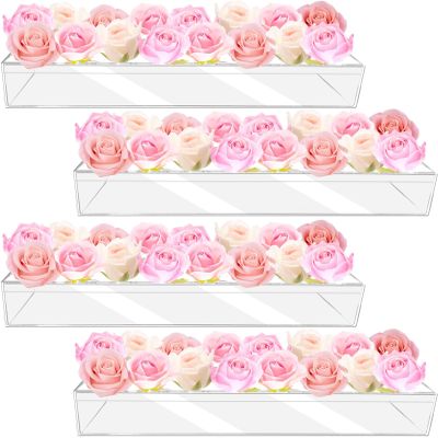 4Pcs Acrylic Flower Vase with 64 Holes,63 inch Decorative Long Clear Vase Modern,Rectangular Acrylic Vases Clear Floral Centerpiece for Dining Table Reception Home Party Decorations