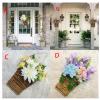 Cream Hydrangea Door Hanger Basket Wreath, 2024 New Spring Pink Berry Wildflowers Door Hanging Basket Wreath, Front Door Beautiful Artificial Spring Wreath Welcome Sign, Home Porch Wall Decor (D) view 3