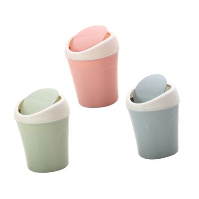 Zerodeko 3pcs Small Desktop Trash Can Storage Bin Material Covered Light Practical