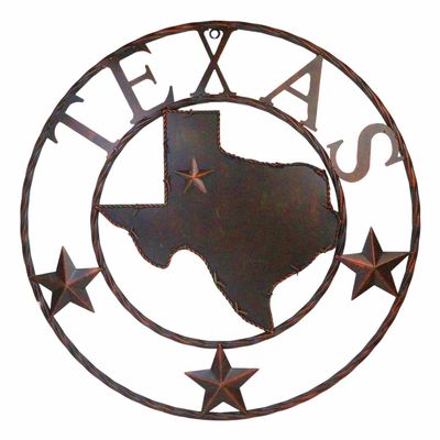 Ebros Gift 24" Wide Large Vintage Rustic Western Lone Star Texas State Map with Quadruple Mini Stars Metal Wall Circle Sign Plaque Decor Brushed Bronze Finish Country Farmhouse Accent