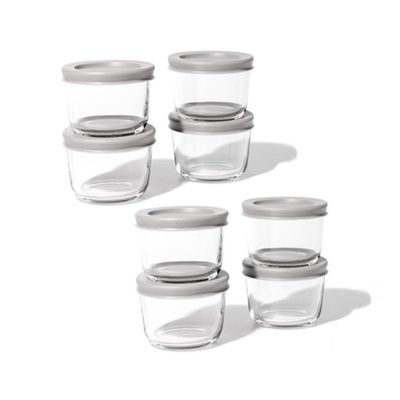 16-Piece Glass Food Storage Containers Set (8 Containers + 8 BPA-Free Lids) | 1-Cup, Leakproof | Microwave, Freezer, Oven & Dishwasher Safe | Ideal for Meal Prep & Pantry Organization, Grey