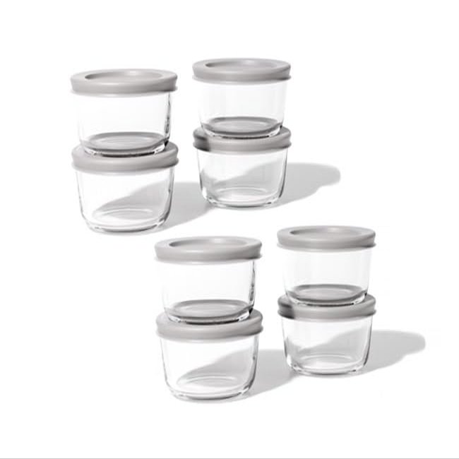 16-Piece Glass Food Storage Containers Set (8 Containers + 8 BPA-Free Lids) | 1-Cup, Leakproof | Microwave, Freezer, Oven & Dishwasher Safe | Ideal for Meal Prep & Pantry Organization, Grey