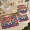 ZGDPBYF Wolf Wild Animal 3 Piece Bath Mats Psychedelic Animal Feather Wolf Head Waterproof Non Slip Bath Mat Set, Washable Rug for Bathroom,-3-Piece Set view 1