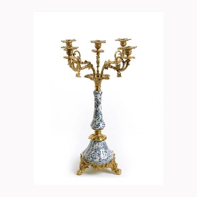 Candle Holder Retro Palace Luxury 5-Head Ceramic with Copper Candlestick Decoration Indoor Living Room Bedroom Desktop Candlestick Decoration Centerpiece Table Decorations
