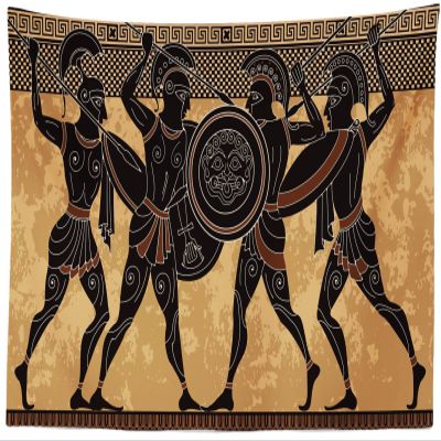 Loccor Ancient Greece Tapestry Heroes Spartans Wall Hanging Greek Warriors Myths Pottery Tapestry Ancient Civilization Culture Tapestry for Man Bedroom Living Room Office Dorm Home Decor 179x98inch