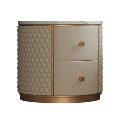 Bedside Cabinet Nightstand with 2-Drawers, Round Marble Top Bedside Table Modern Minimalist Bedside Storage Cabinet Small Space Storage Cabinet for Living Room Bedroom Nightstand