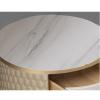 Bedside Cabinet Nightstand with 2-Drawers, Round Marble Top Bedside Table Modern Minimalist Bedside Storage Cabinet Small Space Storage Cabinet for Living Room Bedroom Nightstand view 3