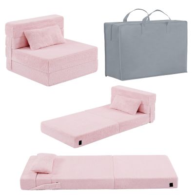 Givjoy Folding Sofa Bed Floor Mattress for Kids with Pillow, Toddler Washable Folding Floor Nap Mat for Daycare, Child Fold Up Sofa Futon Chair Bed with Storage Bag for Playroom, Camping