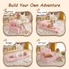 Givjoy Folding Sofa Bed Floor Mattress for Kids with Pillow, Toddler Glow in Dark Washable Folding Floor Mat for Daycare, Child Foldable Futon Chair with Storage Bag for Playroom, Camping, Pink Moon view 4