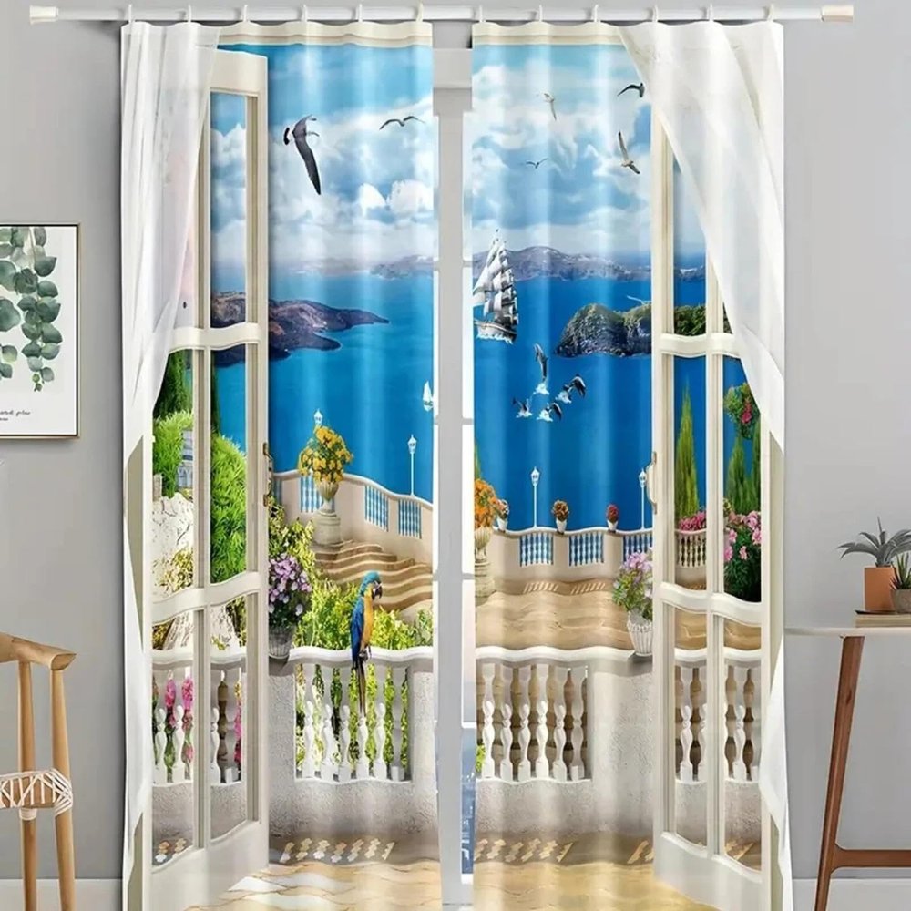 AIUOIU Window Sill Coastal Scenery Blackout Curtain Drape Panel Living Room Kitchen Treatment Small Drapes Window Curtain Panels WxH/2x29x72inch Thermal Insulated Window Treatments Grommet Top
