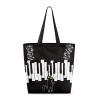 Pynewomyt Black Cats Canvas Tote Bag Aesthetic Shopping Shoulder Bag with Inner Pocket Piano Key Music Notes Reusable Grocery Cloth Bag Musical Travel Handbag view 1