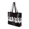 Pynewomyt Black Cats Canvas Tote Bag Aesthetic Shopping Shoulder Bag with Inner Pocket Piano Key Music Notes Reusable Grocery Cloth Bag Musical Travel Handbag view 2