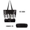 Pynewomyt Black Cats Canvas Tote Bag Aesthetic Shopping Shoulder Bag with Inner Pocket Piano Key Music Notes Reusable Grocery Cloth Bag Musical Travel Handbag view 3