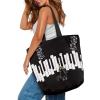 Pynewomyt Black Cats Canvas Tote Bag Aesthetic Shopping Shoulder Bag with Inner Pocket Piano Key Music Notes Reusable Grocery Cloth Bag Musical Travel Handbag view 4