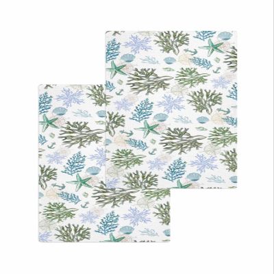 Ocean Sea Corals Hand Towels Set,Waffle Weave Kitchen Towels 2 Pieces,Microfiber Hair Bath Tea Towel Absorbent Quick Drying Cleaning Dish Cloths,Nautical Anchor Coastal Seashell Starfish 15.7"x23.6"