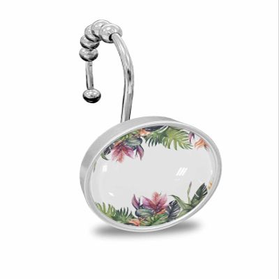 Palm Leaves Shower Curtain Hooks, Vintage Tropical Rainforest Palm Leaves 12PCS Shower Curtain Hooks Rings for Bathroom Stainless Steel Rust Resistant Shower Curtain Hangers