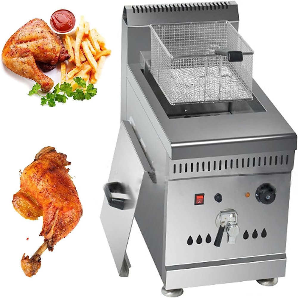 LPLYAA Commercial Propane Gas Deep Fryer, Stainless Steel Countertop Kitchen Frying Machine, Restaurant Kitchen Frying Machine With Basket For Home Chicken Commercial (Color : Single), 20240301