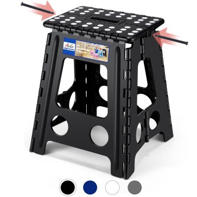 ACKO Folding Step Stool Foldable 16 Inch 400 lbs Capacity, Plastic Stools for Adults and Kids, Collapsible Stools for Kitchen, Stepping Stool with Handle, Black,1 PC
