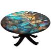 Block Multi Print Round Polyester Tablecloth, Elastic Edged Oil Proof Table Cover, for Dining Parties Wedding Table Fit for 52" Table view 1