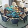 Block Multi Print Round Polyester Tablecloth, Elastic Edged Oil Proof Table Cover, for Dining Parties Wedding Table Fit for 52" Table view 2