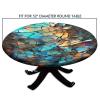 Block Multi Print Round Polyester Tablecloth, Elastic Edged Oil Proof Table Cover, for Dining Parties Wedding Table Fit for 52" Table view 4