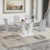 JUFU Modern Dining Table Set for 4, White Marble & Glass, with 4 Light Grey PU Leather Upholstered Chairs, 71'' Large Ideal for Living Room view 3
