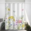 Shower Curtain 47.2 x 78.7inch Colorful Flower Bath Liner Bathroom Decoration Polyester Fabric Curtains with 16 Pieces White Hooks, Yellow, WL-79M38 view 2
