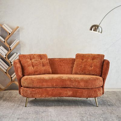 anwickjeff Polyester Fiber Loveseat Sofa Chair Upholstered Couch with Golden Metal Legs Club Two-Seat Sofa for Living Reading Room Bedroom Apartment Small Space Dorm (Orange)