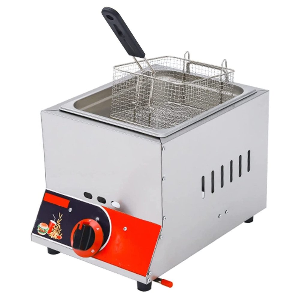 LPLYAA 6L Commercial Gas Deep Fryer Single Tank Countertop Stainless Steel Deep Fryer With Basket And Lid, Kitchen Frying Machine For French Fries Turkey Chicken Restaurant (Size : A), 20240301