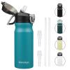 Konokyo Insulated Water Bottle with Straw and Carry Loop,18 oz Stainless Steel Double Wall Vaccum Metal Water Flask with Leak-proof Lid,Blue view 1