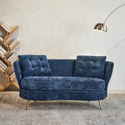 anwickjeff Polyester Fiber Loveseat Sofa Chair Upholstered Couch with Golden Metal Legs Club Two-Seat Sofa for Living Reading Room Bedroom Apartment Small Space Dorm (Blue)