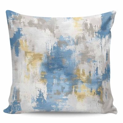 YOKOU Throw Pillow Case Square Satin Cushion Cover, Abstract Blue Brown Pillowcase for Sofa Couch Living Room Bedroom, 1 Pack 18" x 18"